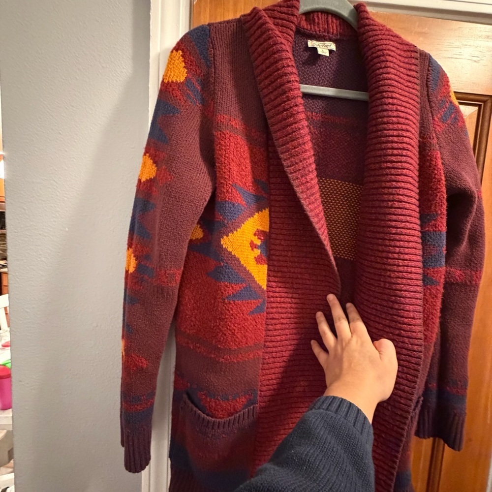 Lucky Brand Burgundy and Navy Knit Aztec sweater - Picture 4 of 6